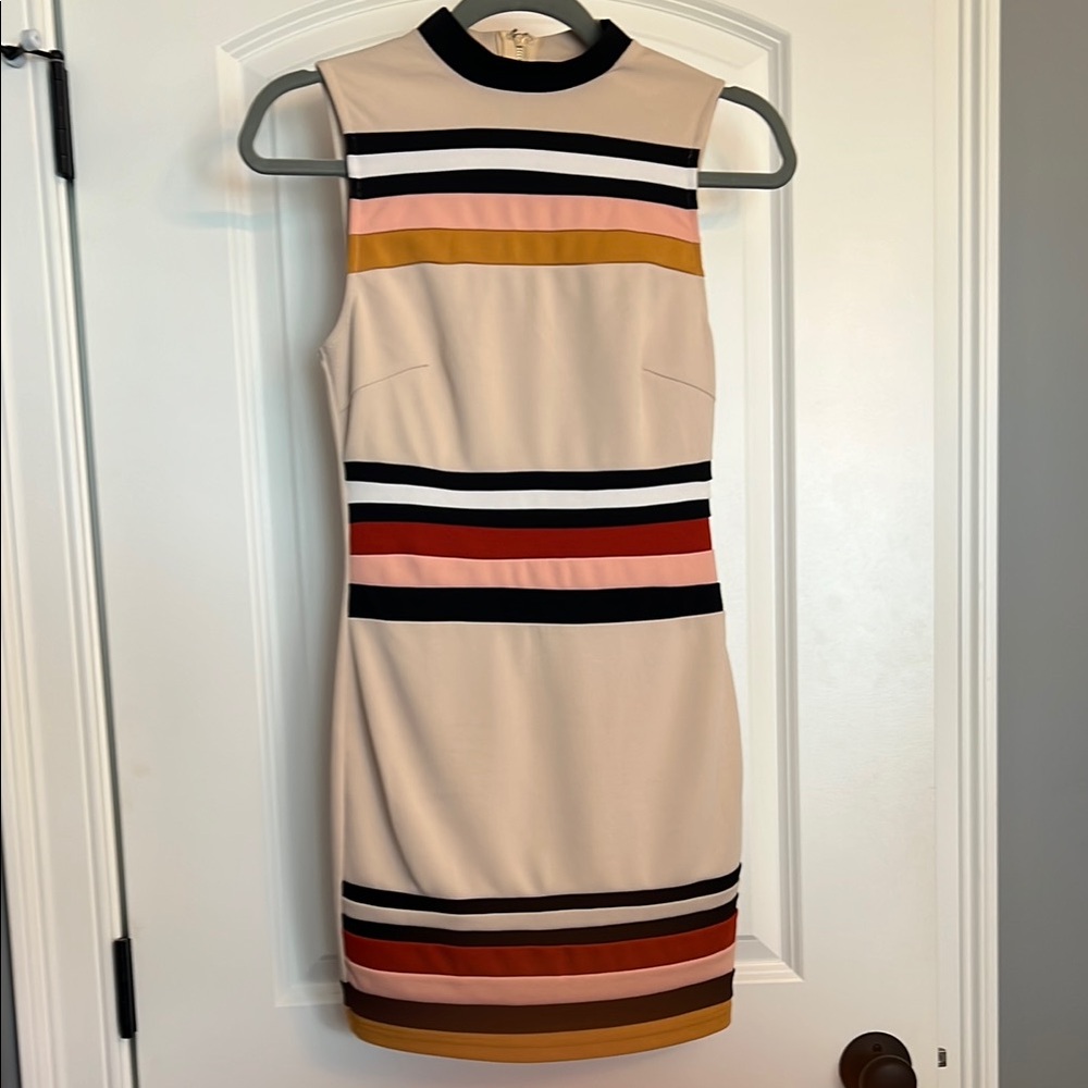 Privy Cream and Black Sheath Mini Dress Mock Neck Sleeveless